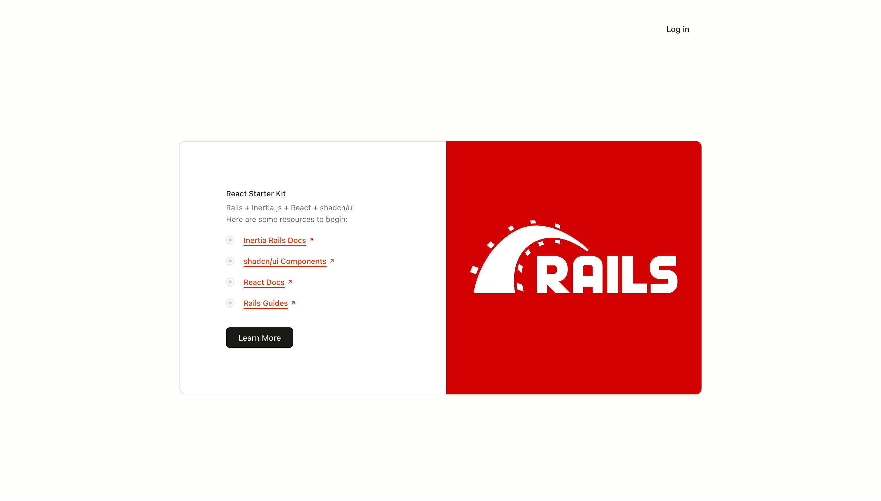 Inertia Rails Starter Kit welcome screen